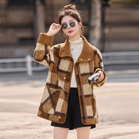 FLYBX8960 2025冬装新款女装长袖皮毛一体外套女上衣洋气小衫女