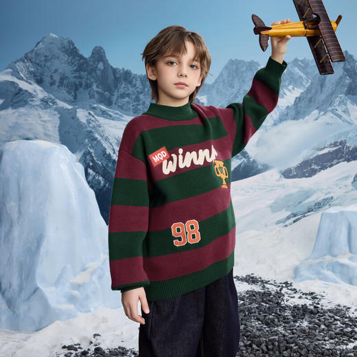 【MQD】冬季男大童学院风条纹撞色字母半高领毛衣 商品图4