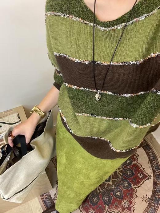 抹茶可可棕三色碰撞条羊毛混纺毛衫 商品图6