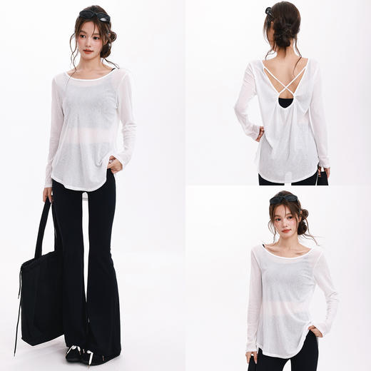 跃牌【禅语梵心】速干圆领美背跑步长袖女罩衫健身T恤休闲透气CX5639 商品图3