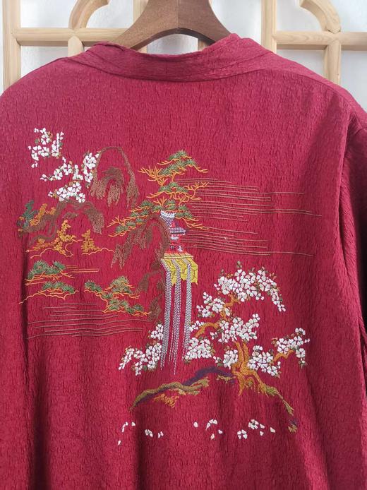 仅一件！XL码【断码清仓】重皱桑蚕丝重工刺绣中国风红色刺绣长款开衫复古宽松两件套连衣裙ZFYY013 商品图6