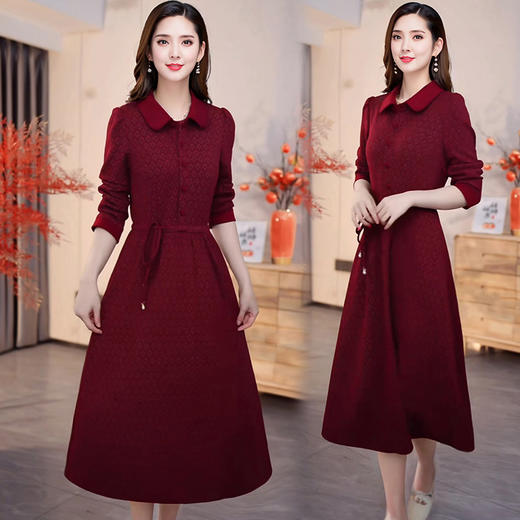 QYM 73C2533-Y气质时尚连衣裙花色系带收腰洋气中长裙 商品图2