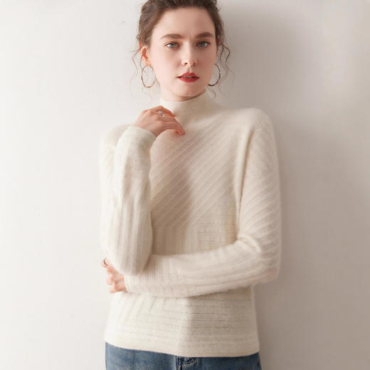 「高货qj」全新升级【铂金会员441/天猫589/差价148】(03753)洛诗琳气质半高领羊绒衫2025秋冬双层纹理提花针织上衣女 商品图2