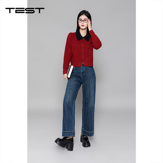 冬上新氛围感必备双色拼接娃娃领开衫毛衣1254045 商品图3