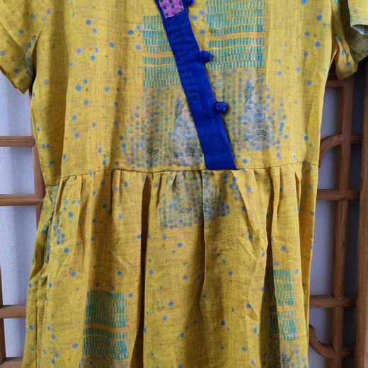 仅一件！XL码 【断码清仓】宽松显瘦文艺复古民族风V领撞色盘扣印花中长款连衣裙ZFYY012 商品图5