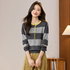 雀说复古条纹风圆领针织衫撞色纽扣毛衣内搭打底衫AL1501 商品缩略图0