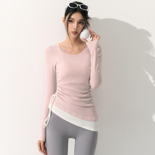 跃牌【禅语梵心】撞色抽绳蓄热显瘦上衣女健身服跑步瑜伽长袖训练运动T恤CX5708 商品图2