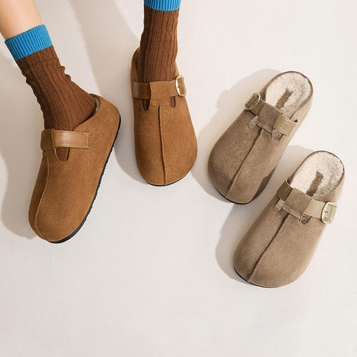 西遇一脚蹬勃肯鞋半拖女新款秋季懒人包头拖鞋增高厚底吐司鞋K0057160（单里）/K0057211（绒里） 商品图1