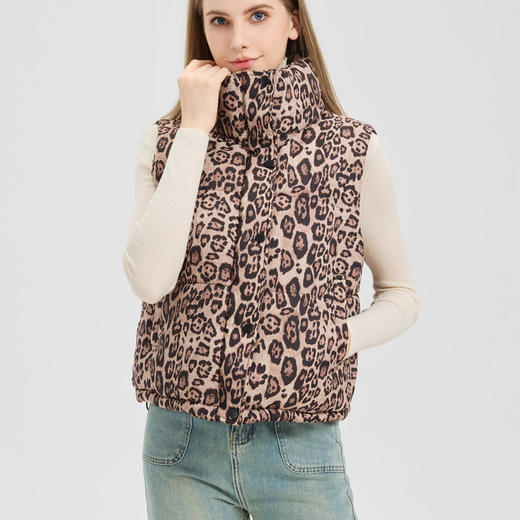 雀说外贸豹纹保暖服马甲背心季新款立领坎肩马夹洋气短外套AL9501 商品图2