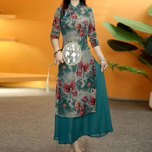 雀说新中式丝旗袍连衣裙女士气质遮肚显瘦连衣裙中长款AL2025-40 商品图0
