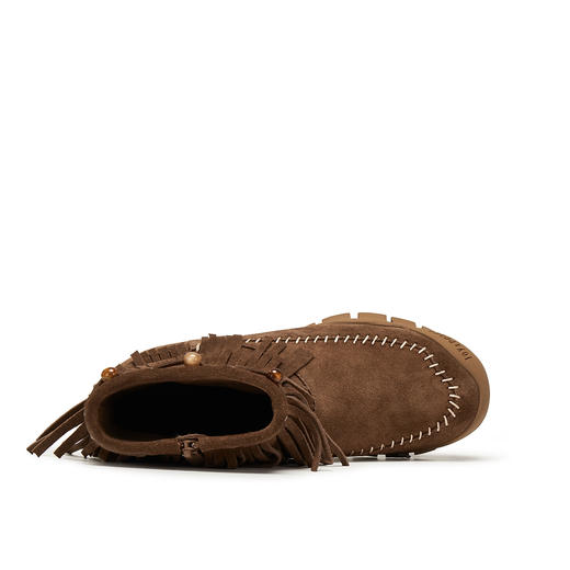 BF楼真美诗2025新冬牛皮流苏复古运动短靴棕色西部牛仔靴女06715DD5吊牌价1998折后价1598 商品图4