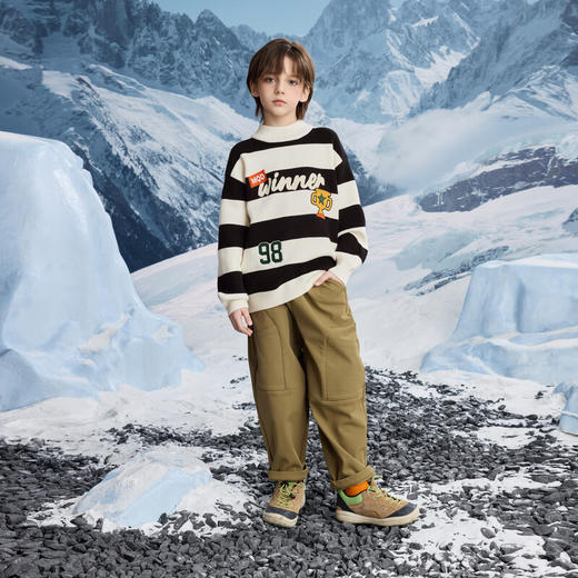 【MQD】冬季男大童学院风条纹撞色字母半高领毛衣 商品图3