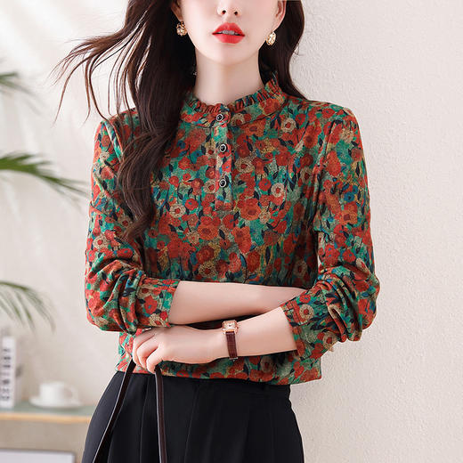 KQL 458H3566时尚长袖立领减龄衬衫上衣 商品图3