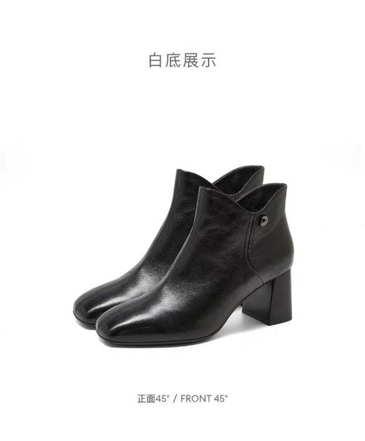 【云粉节】BF楼羊皮粗跟棕色靴子2025冬季新款通勤时装靴短靴女款KYQ58629 吊牌价1580 活动价699 商品图2