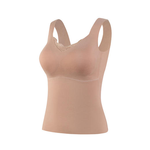 丁摩真丝拉绒羊绒一体固定杯保暖背心桑蚕丝免穿文胸无痕吊带AL03S372 商品图4