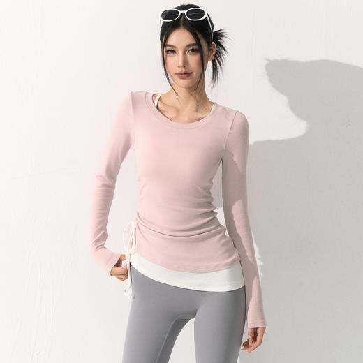 跃牌【禅语梵心】撞色抽绳蓄热显瘦上衣女健身服跑步瑜伽长袖训练运动T恤CX5708 商品图3