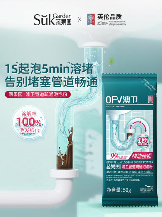 原价29.9 限时折扣9.7元【蔬果园】下水道疏通溶解粉50g*4袋 商品图0
