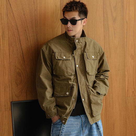 徐太浪【多口袋拼接 工装风】美式夹克男春秋款复古咖色300g外套 商品图2