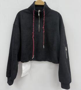 NC立领撞色抽绳短款长袖卫衣50704（黑）秋季 253012120321