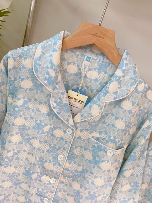 松植屋情侣款猫头长袖长裤纱布睡衣春秋男女全棉家居服套装 商品图7