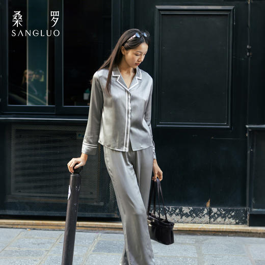 重磅真丝桑罗25姆米真丝睡衣套装100%桑蚕丝女秋季家居服双面缎可外穿 商品图3