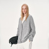 NUTH 羊毛混纺V领宽松保暖中长款毛衣针织开衫女 浅灰色/深灰色 商品缩略图2