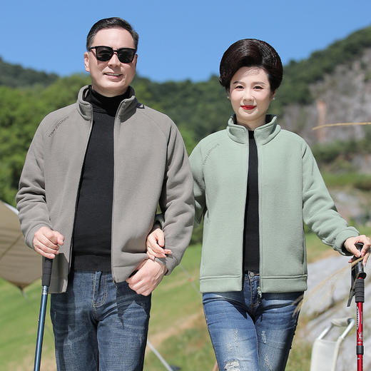 【中老年摇粒绒外套】秋冬加厚保暖抓绒衣男女 爸爸装卫衣立领开衫夹克  商品图3