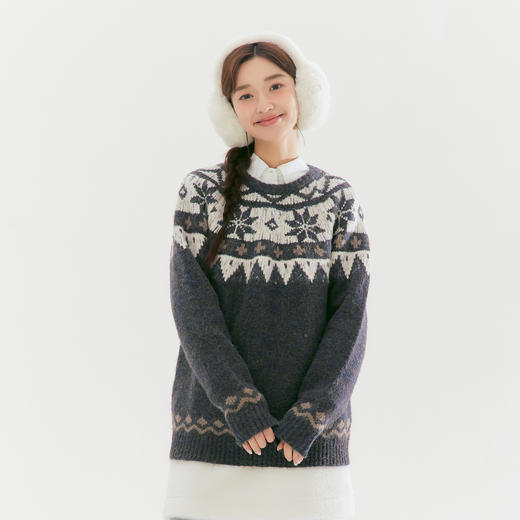 笛莎Deesha青少年女童毛衣2025冬季女童费尔岛纹样圆领套头毛衣 商品图3