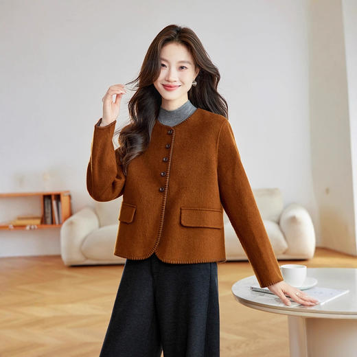 小香风短款羊绒外套，轻熟气质显瘦双面羊毛呢大衣HR-6516 商品图1