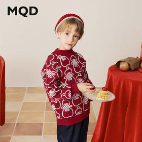 【MQD】【拜年服】男大童冬季喜庆满版潮酷休闲新年半高领毛衣
