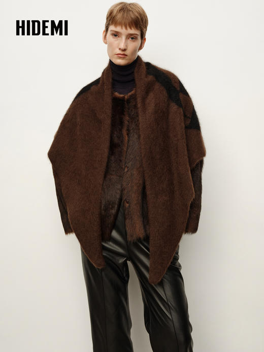 HIDEMI 大秀款青藏高原可溯源牦牛绒拉毛长拉绒logo系列三角形围巾大披肩 商品图6