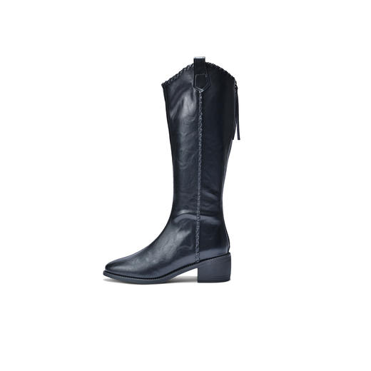 经典鲨2025冬专柜新品气质尖头中粗跟后拉链骑士靴长筒靴女KW89-558191 商品图5