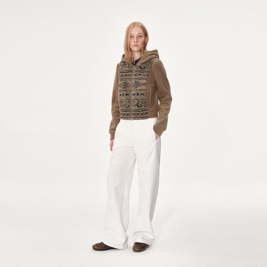 NUTH复古棕色摇粒绒花纹拼接短款卫衣外套女 商品图2