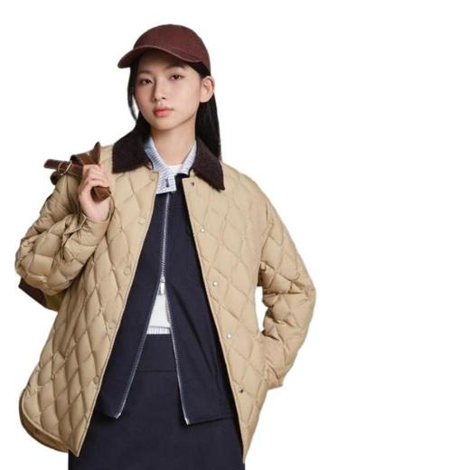 波司登 女翻领菱形格一手长羽绒服 B250135334 商品图1