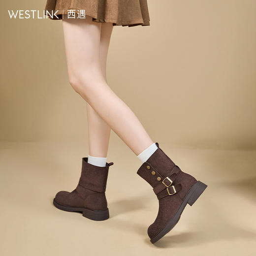 西遇英伦厚底短靴女新款秋冬两穿美拉德机车马丁靴西部牛仔靴V2157201 商品图1