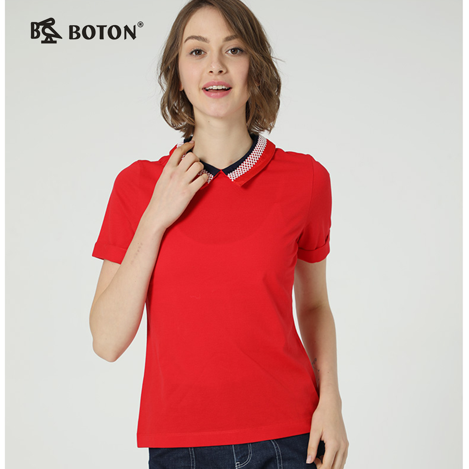 【第2件半价！尾货清仓不退换】波顿短袖修身休闲女运动翻领女士T恤LT201219