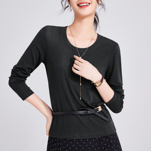 「自j」全新升级【铂金会员119/天猫159/差价40】(01338)洛诗琳U领莱赛尔天丝羊毛打底衫2025秋季修身显瘦长袖T恤 商品图2