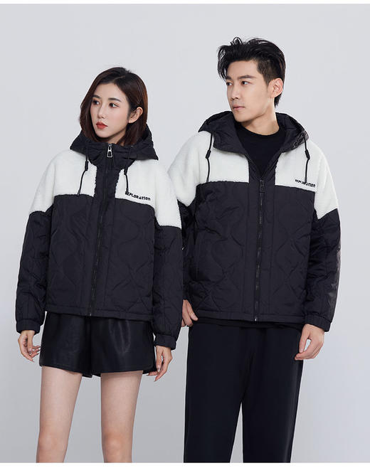 2025新款仿羊羔绒拼接潮流时尚短款连帽羽绒服6125 商品图4
