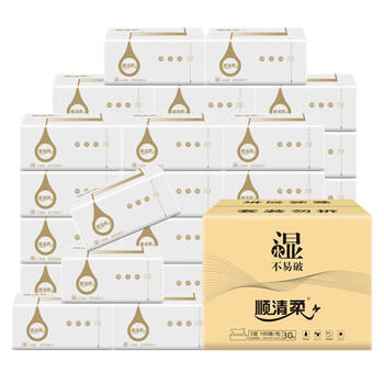 顺清柔抽纸3层100抽*30包S码 抽取式面巾纸软抽纸巾整箱销售 /家庭清洁/纸品 /清洁纸品 /抽纸 商品图2