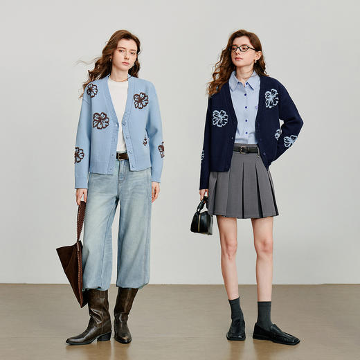 初语针织衫女秋季新款V领开衫外套绿绒蒿复古植物系毛织上衣 商品图4