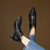 【预售5天】气质粗跟V口短靴女新款法式复古尖头裸靴单靴真皮深口高跟鞋LD&7496 商品缩略图1