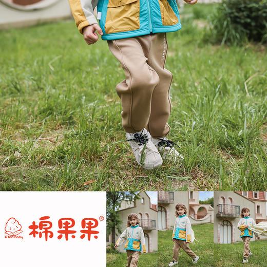 棉果果冬季新品男童卡其色涤丝纺复合绒保暖加厚针织加绒长裤M412200425756 商品图0