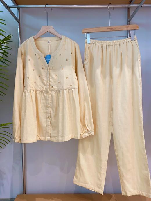 松植屋《慕樱》女士圆领长袖套装春秋女款双层纱布睡衣纯棉家居服 商品图1