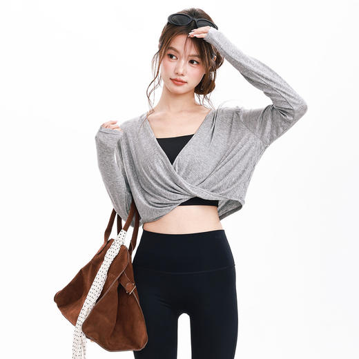跃牌【禅语梵心】新品纽结天丝显瘦上衣女健身服跑步瑜伽长袖训练运动T恤罩衫CX8091 商品图0