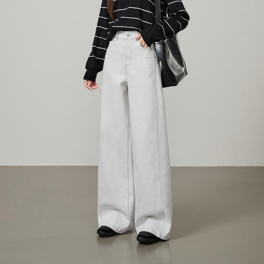 【秋爆款-灰白阔腿裤】逸阳新品松弛感牛仔拖地阔腿牛仔长裤5880V 商品图9