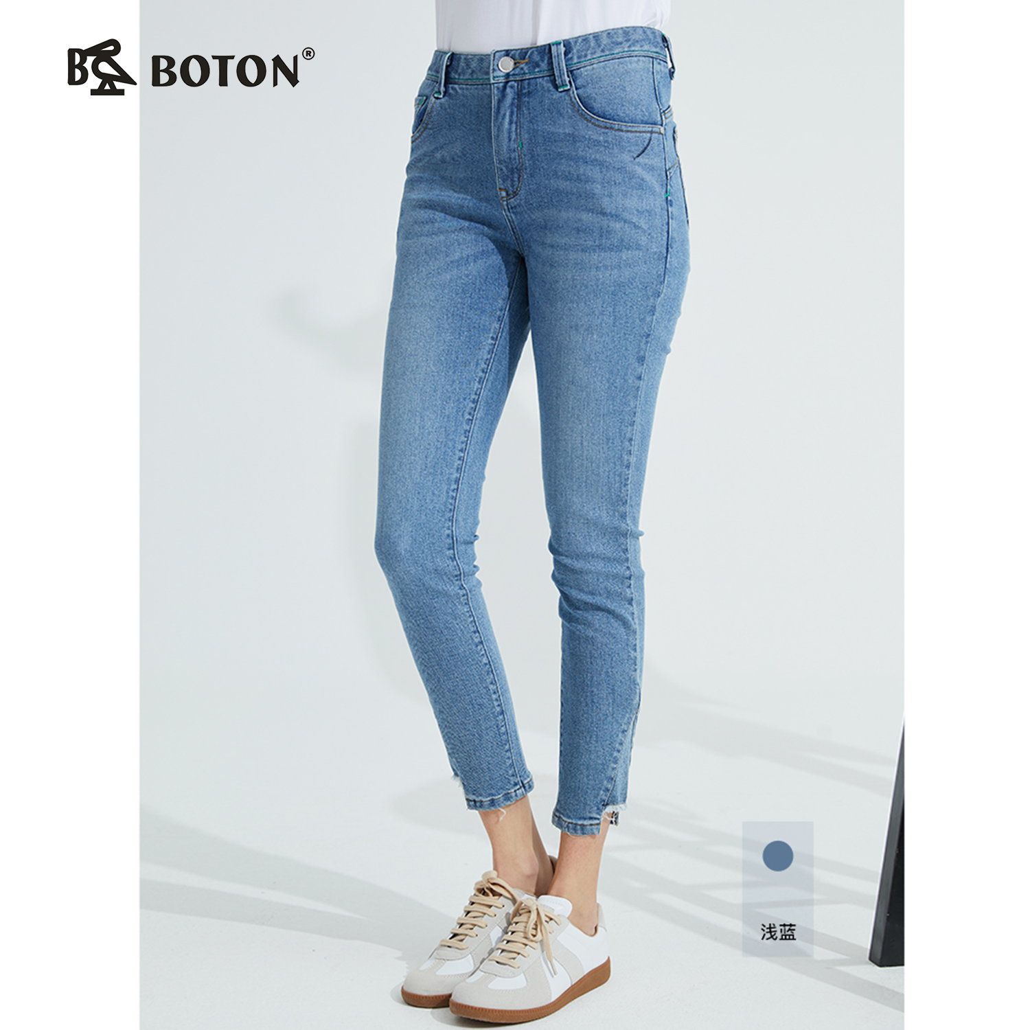 【第2件半价！尾货清仓不退换】波顿紧身浅蓝色牛仔裤女春季薄款修身显瘦小脚九分铅笔裤LF251121