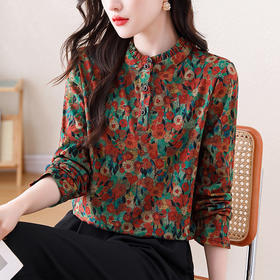 KQL 458H3566时尚长袖立领减龄衬衫上衣