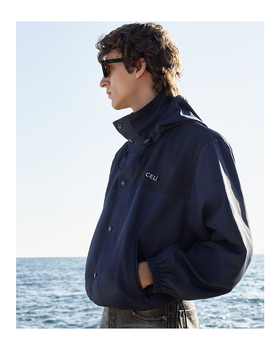 现货 THS-限时 赛琳家 情侣海军蓝拼色连帽外套 AF1021