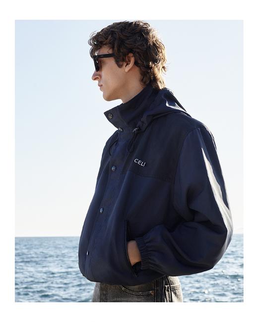 现货 THS-限时 赛琳家 情侣海军蓝拼色连帽外套 AF1021 商品图0