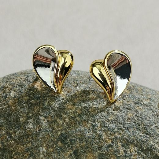 【爱意永恒·挚爱】爱心金银双拼色耳钉 商品图2